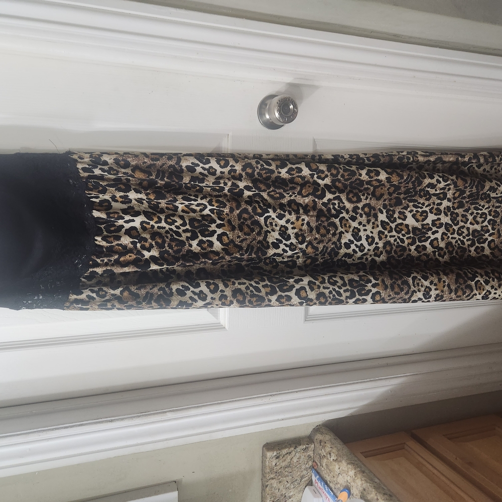 Leopard Print Maxi Skirt with Black Lace Trim